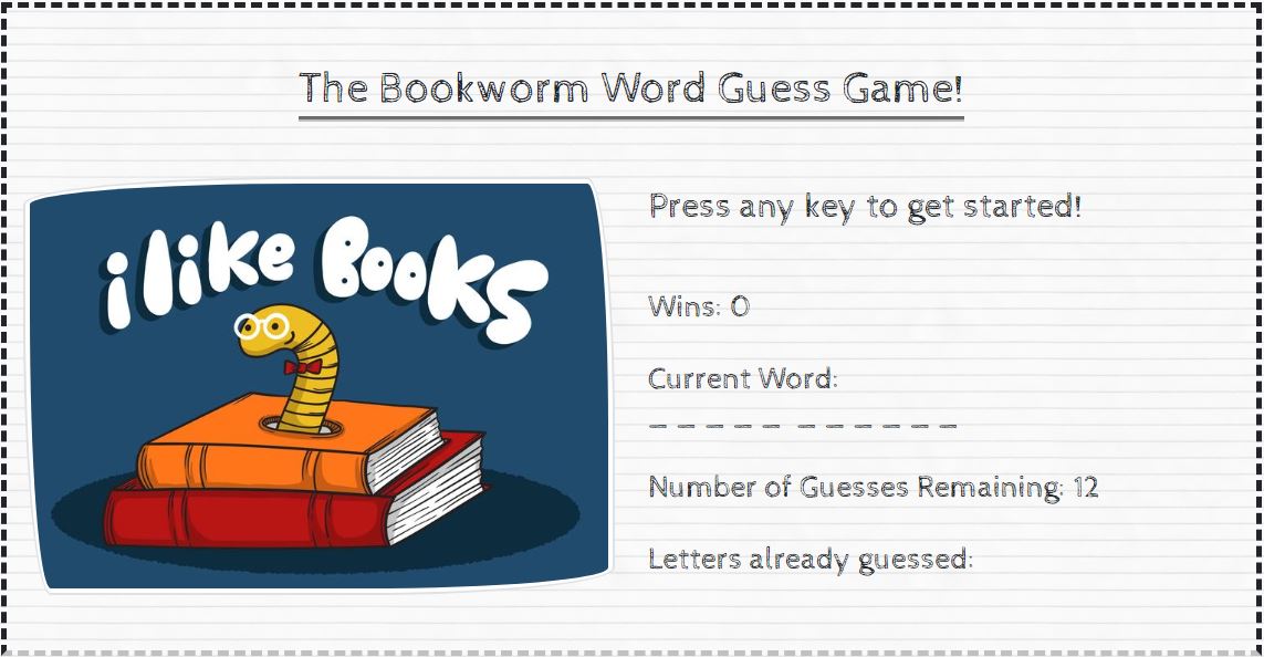 Bookworm Word Guess Game