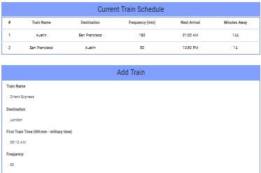 Train Schedule page